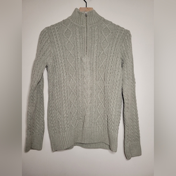 Croft & Barrow green zip henley cable knit turtleneck, sz l - Picture 2 of 7